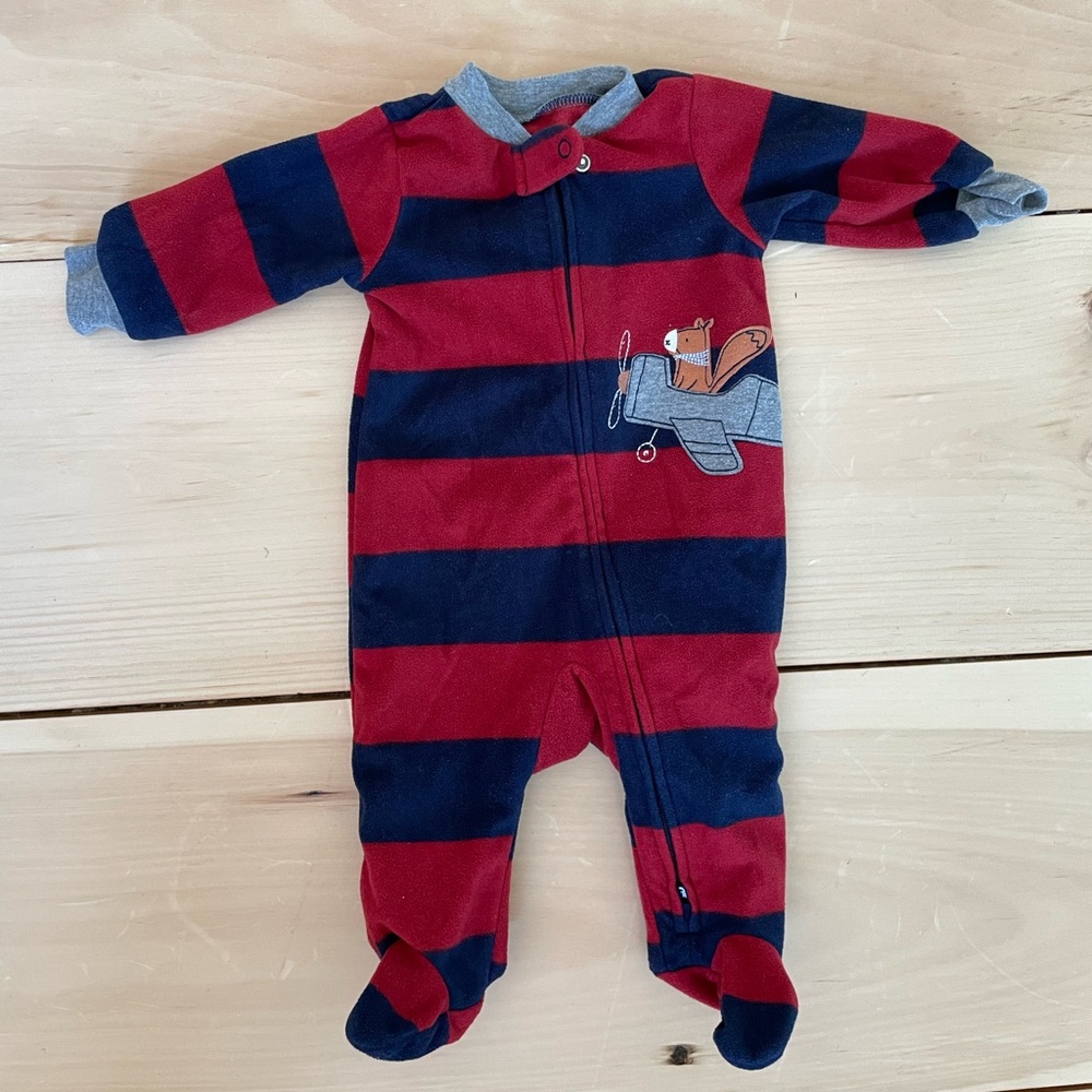 Carter's Red and Blue Striped Footie with Airplane